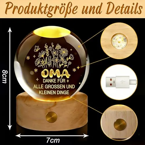 Leuchtende Glaskugel mit Gravur – Geschenk für Oma – Bild 3