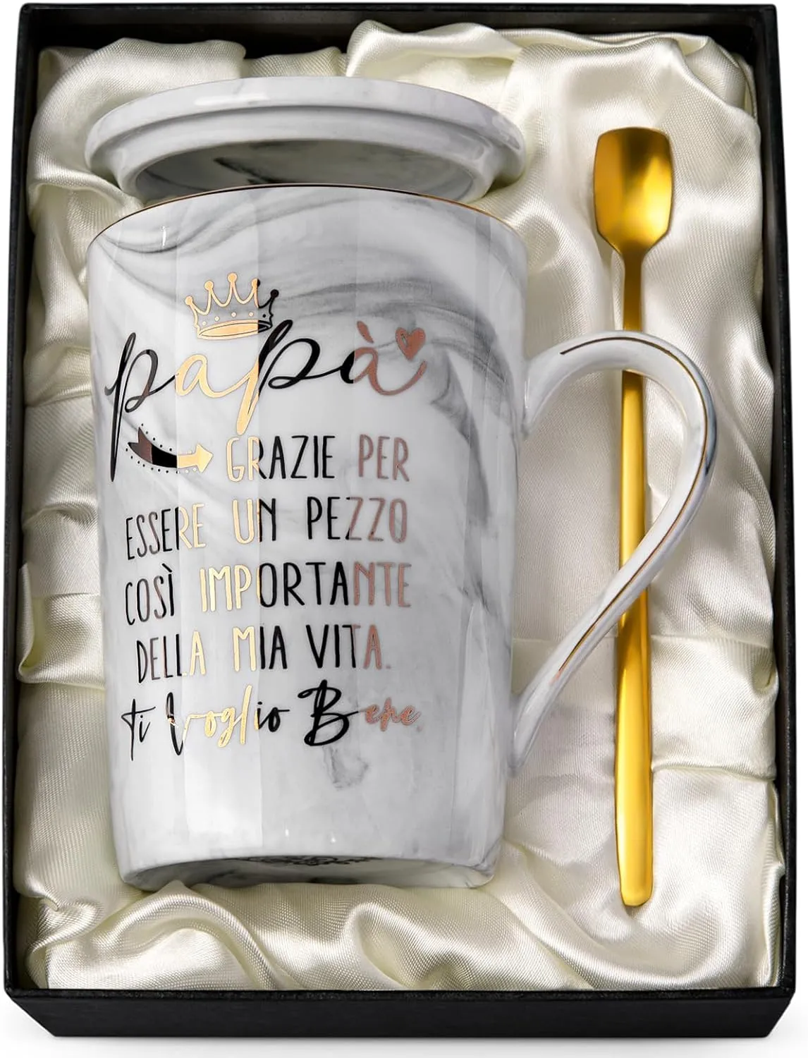 Papa-Tasse mit Deckel und Löffel im Geschenkset