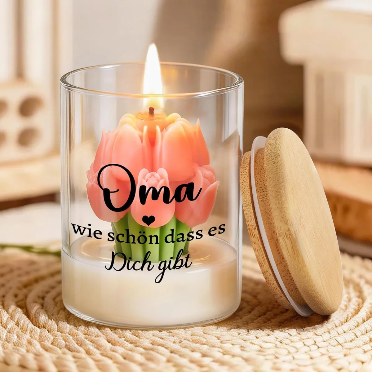 Duftkerze mit Wachstulpen für Oma – Geschenk mit Botschaft