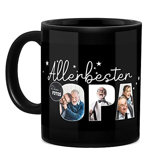 Schwarze Fototasse für Opa mit Spruch – persönliches Geschenk – Bild 2
