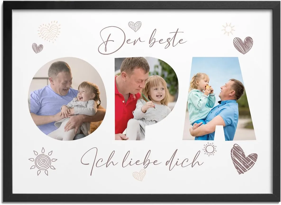 Personalisierter Bilderrahmen für Opa mit Foto, Namen und Datum zur Einweihung