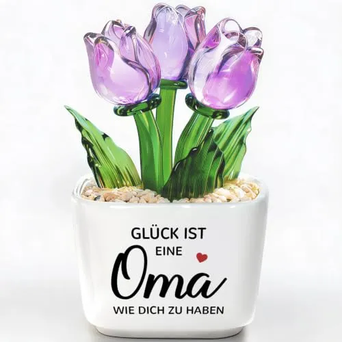 Glas-Tulpe im Töpfchen – kleines Geschenk für Oma – Bild 2