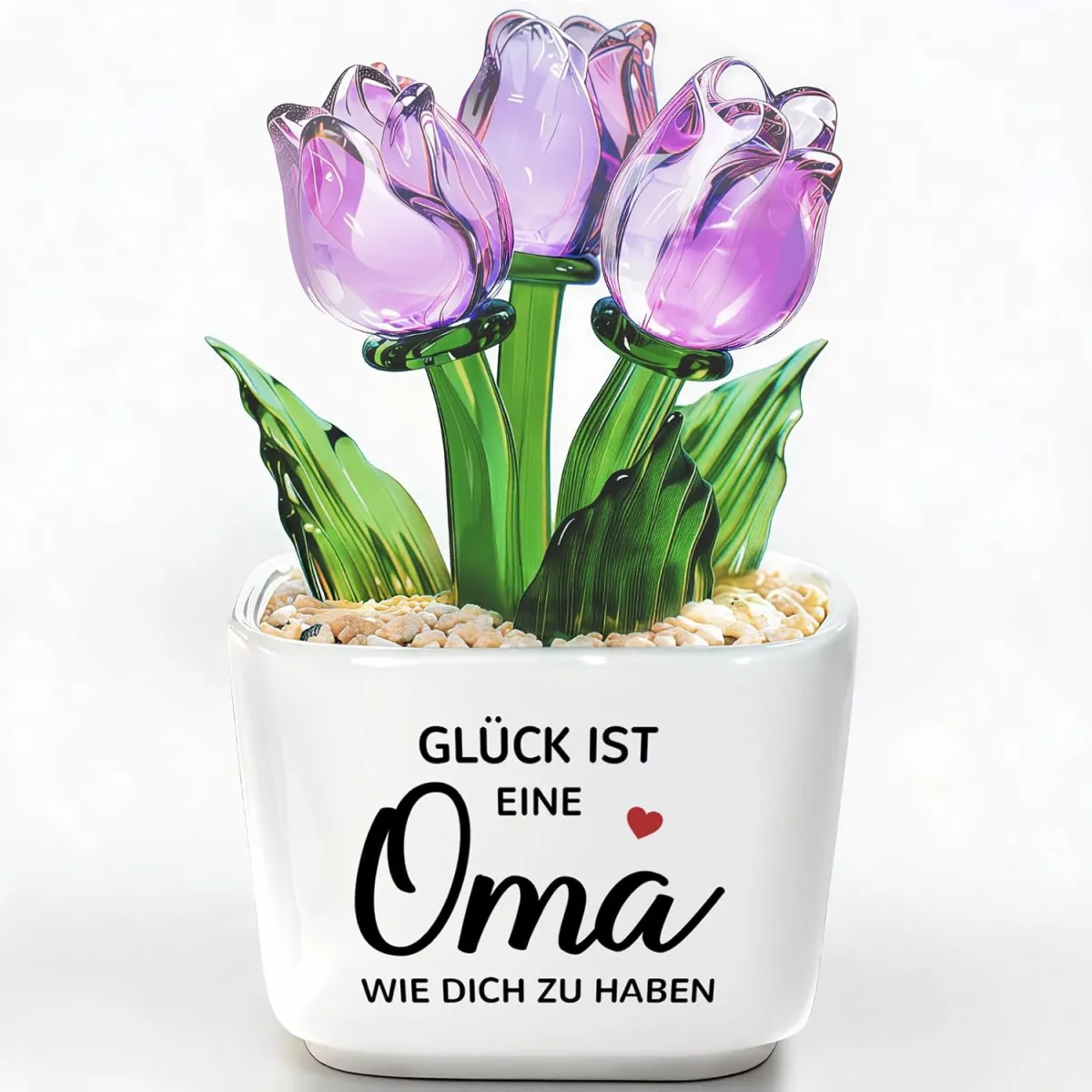 Glas-Tulpe im Töpfchen – kleines Geschenk für Oma