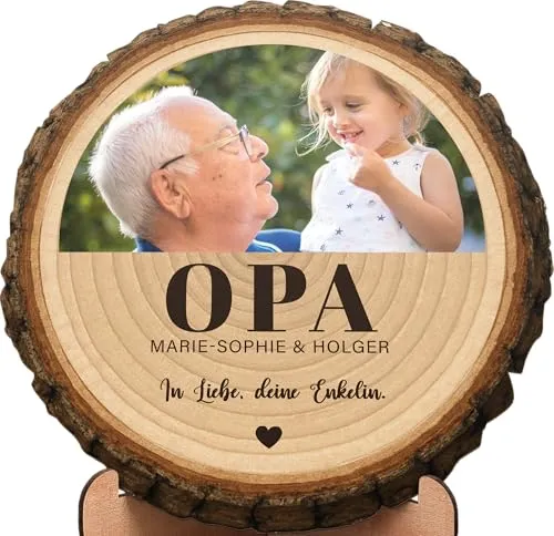 Personalisierte Baumscheibe mit Foto – Geschenk für Opa – Bild 2