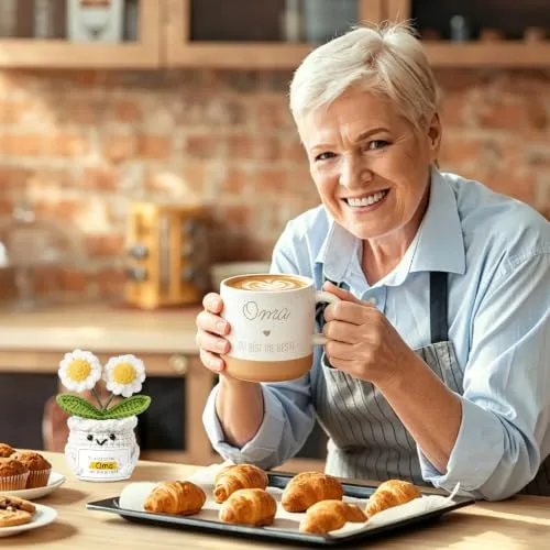 Oma-Geschenkset mit Tasse und gehäkelter Margerite – Bild 3