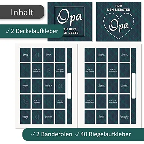 Aufkleber-Set „Danke Opa“ für Merci-Schokolade – Bild 3