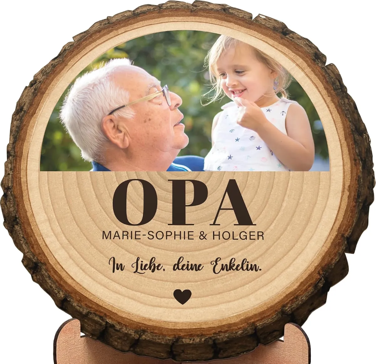 Personalisierte Baumscheibe mit Foto – Geschenk für Opa