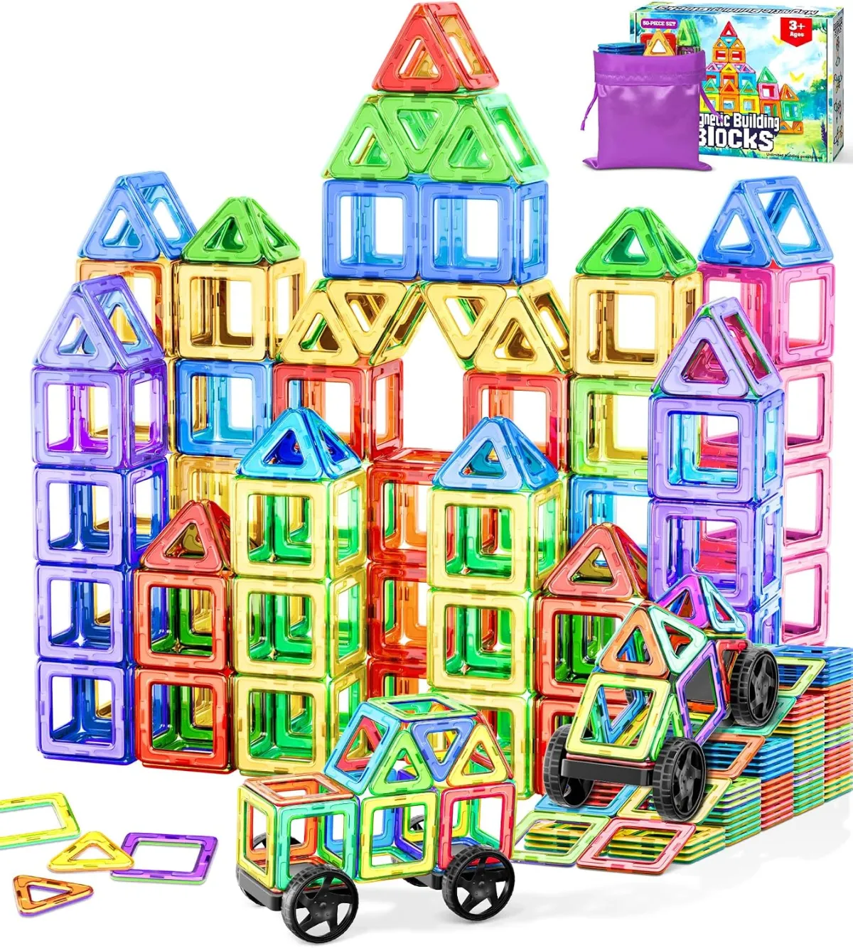 Magnetische Bausteine mit Autobasis für Kinder ab 3