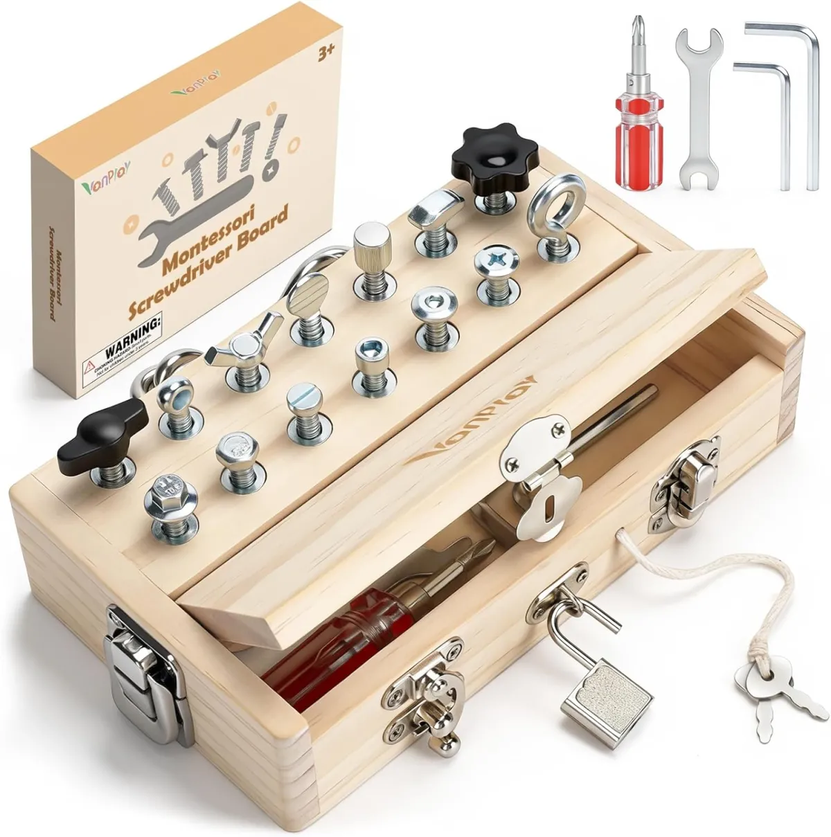 Holz-Busy-Board mit Schrauben für Kinder ab 3 Jahren