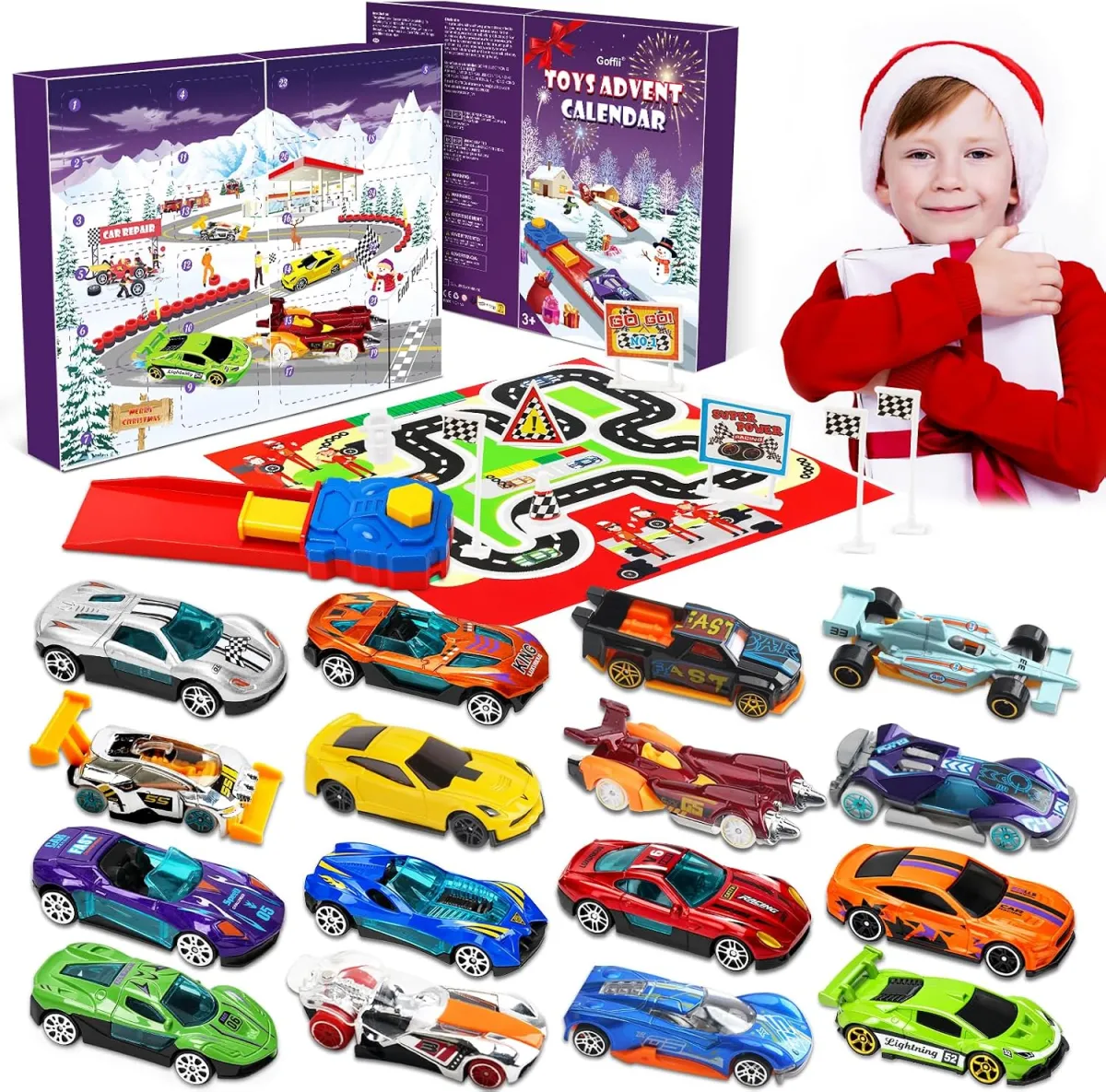 Auto-Adventskalender für Kinder mit Spielteppich