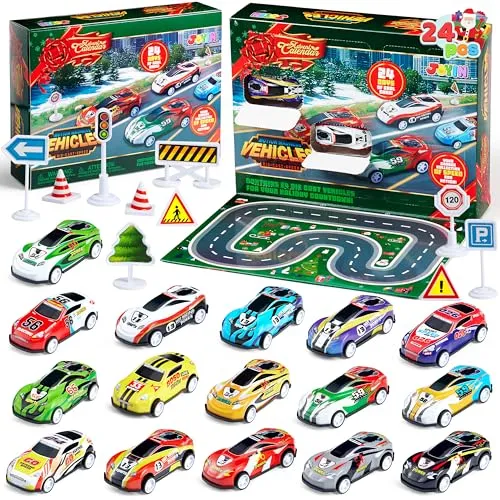 Adventskalender mit Aufziehautos für Kinder zum Spielen – Bild 2