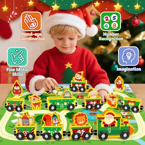 Adventskalender mit Magnetzug aus Holz für Kleinkinder – Bild 3