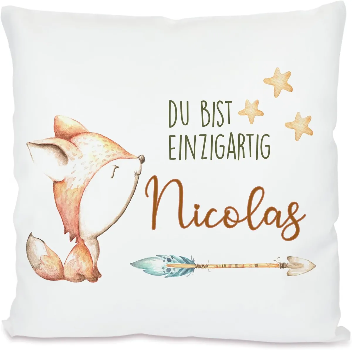 Namenskissen mit Fuchs für Kinder – Geschenk zur Geburt