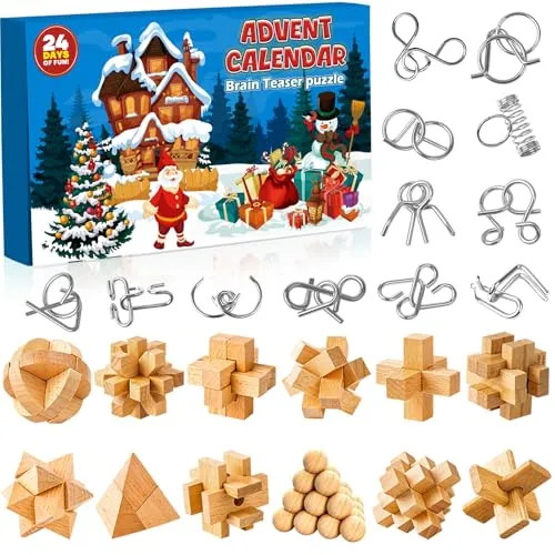 Knobelspiele-Adventskalender für Kinder aus Holz und Metall – Bild 2