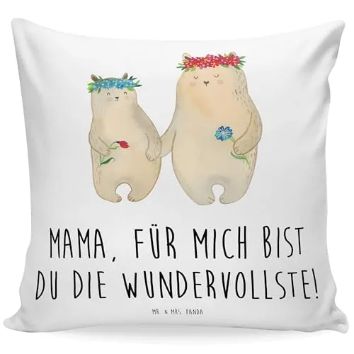 Zierkissen mit Bären und Blumenkranz für Mama – Bild 2