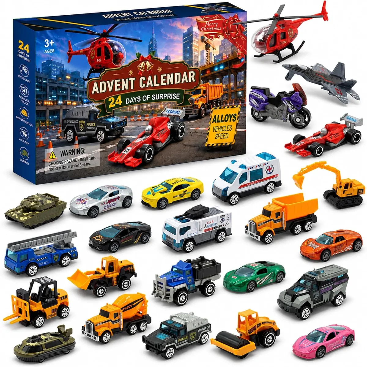 Adventskalender mit 24 Spielzeugautos für Kinder