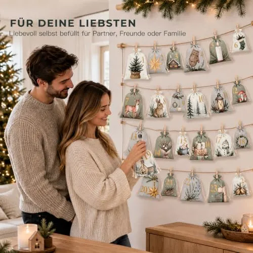 Adventskalender zum Befüllen mit 24 Stoffsäckchen in Grün – Bild 3