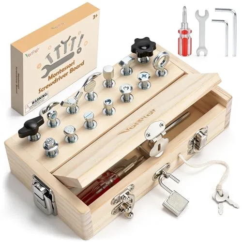 Holz-Busy-Board mit Schrauben für Kinder ab 3 Jahren – Bild 2