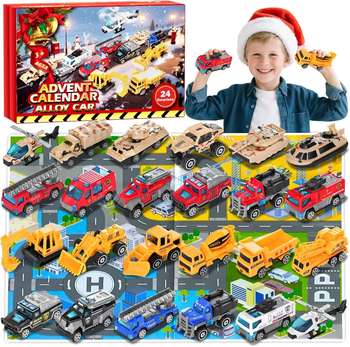 Auto-Adventskalender für Kinder ab 3 mit Spielmatte