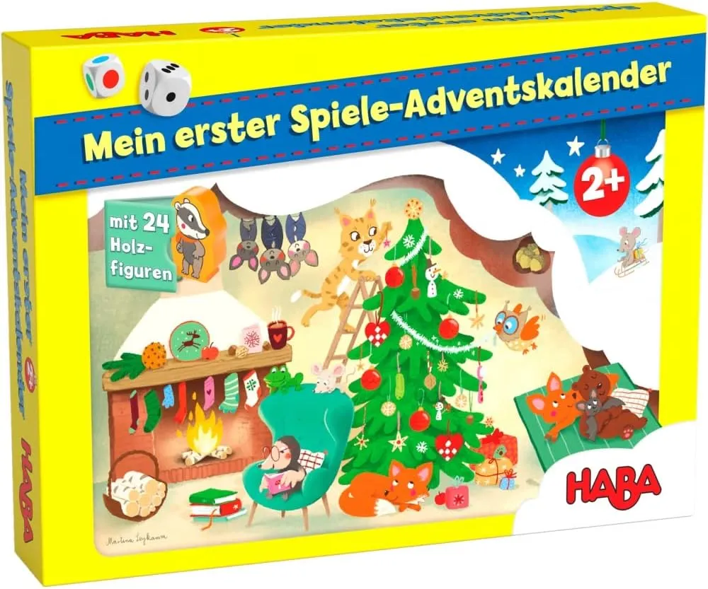 Spiele-Adventskalender mit Holztieren für Kleinkinder