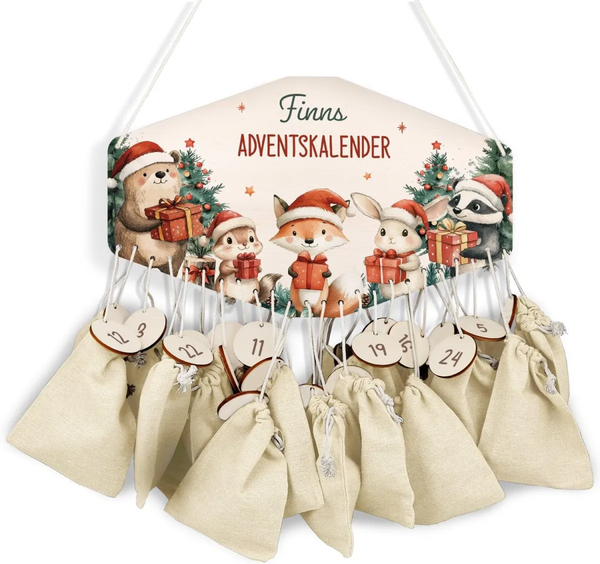 Personalisierter Holz-Adventskalender für Kinder zum Befüllen