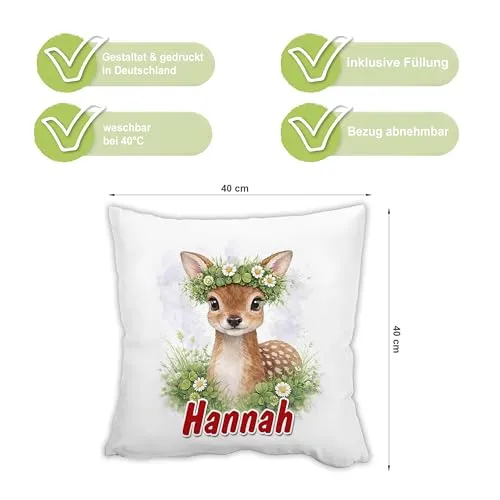 Namenskissen mit Rehmotiv – persönliches Geschenk für Kinder – Bild 3