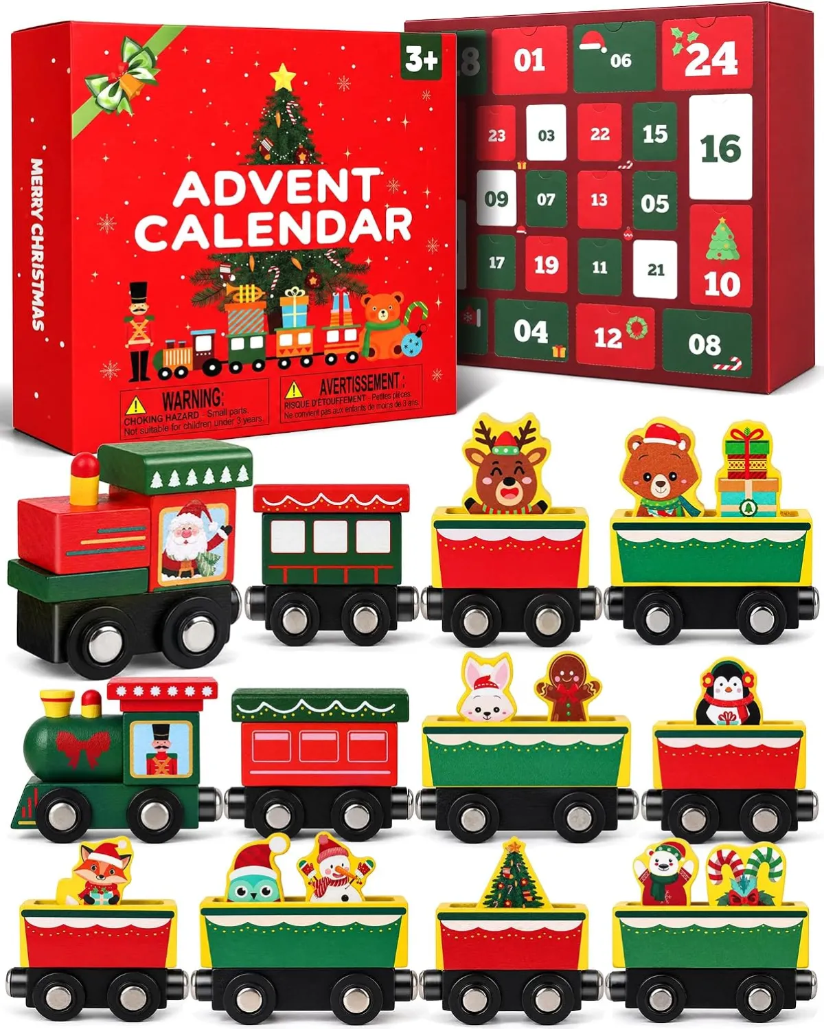 Holzzug-Adventskalender für Kinder mit Tieren