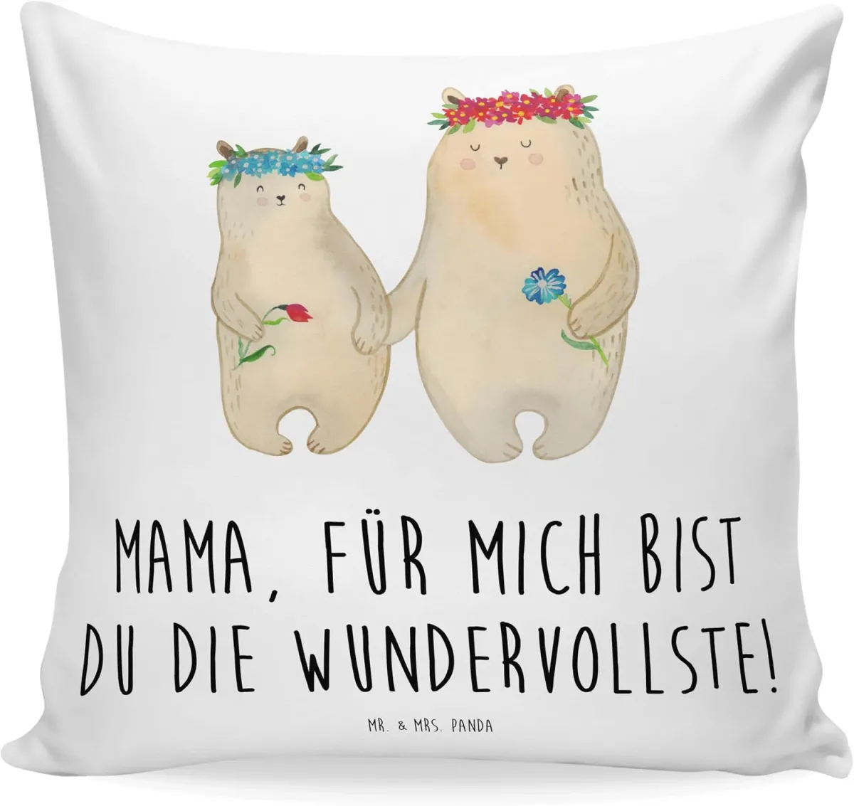 Zierkissen mit Bären und Blumenkranz für Mama