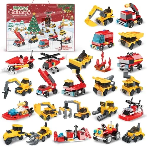 Bausteine-Adventskalender mit LKW und Feuerwehr für Kinder – Bild 2