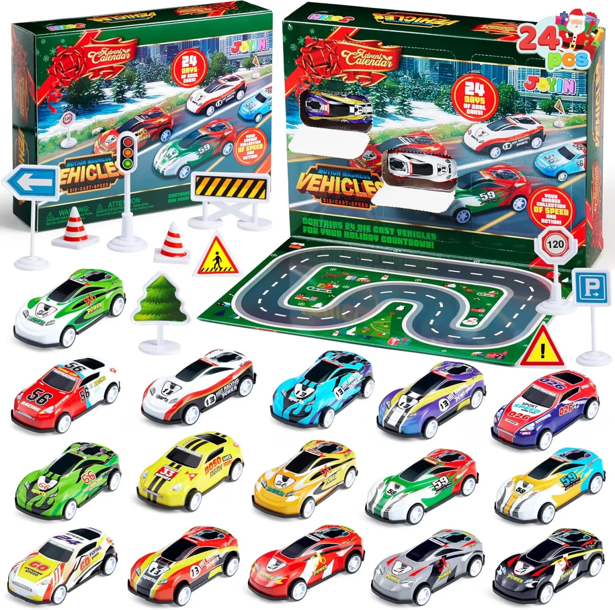 Adventskalender mit Aufziehautos für Kinder zum Spielen