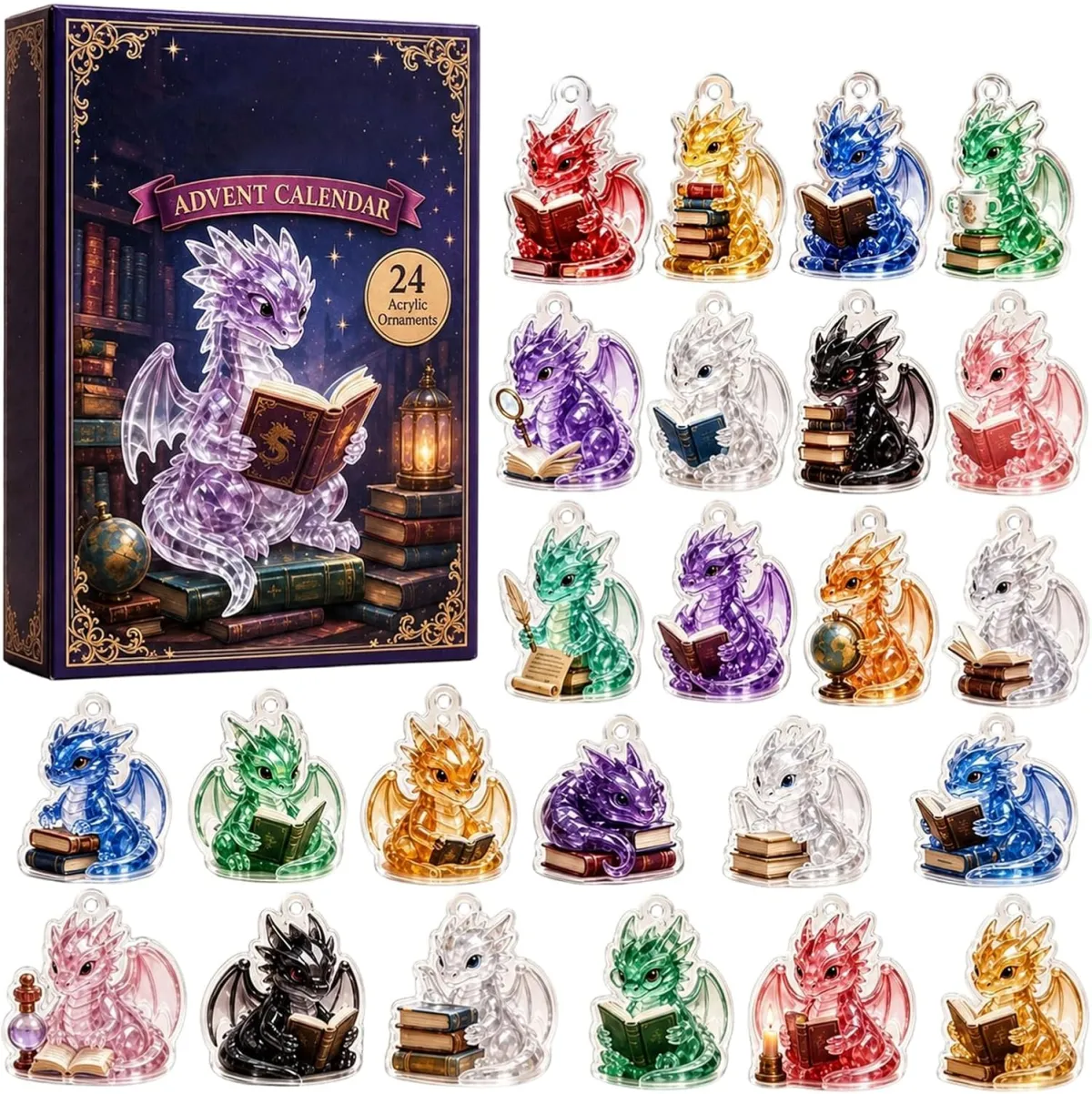 Drachen-Adventskalender mit 24 Mini-Ornamenten für Kinder