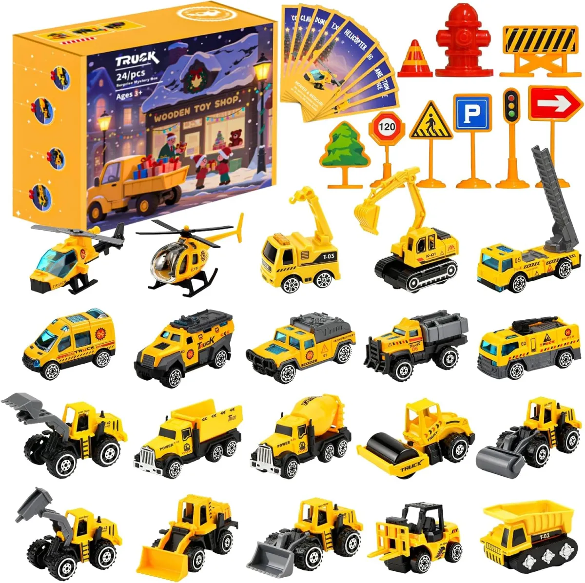 Adventskalender mit Baustellen-Fahrzeugen für Kinder