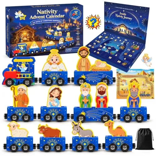 Adventskalender mit Holzeisenbahn und Krippenfiguren – Bild 2