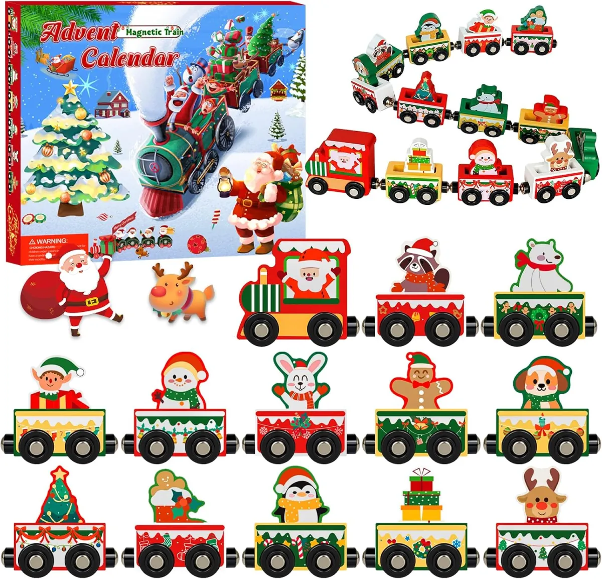 Magnetischer Holzzug als Adventskalender für Kinder