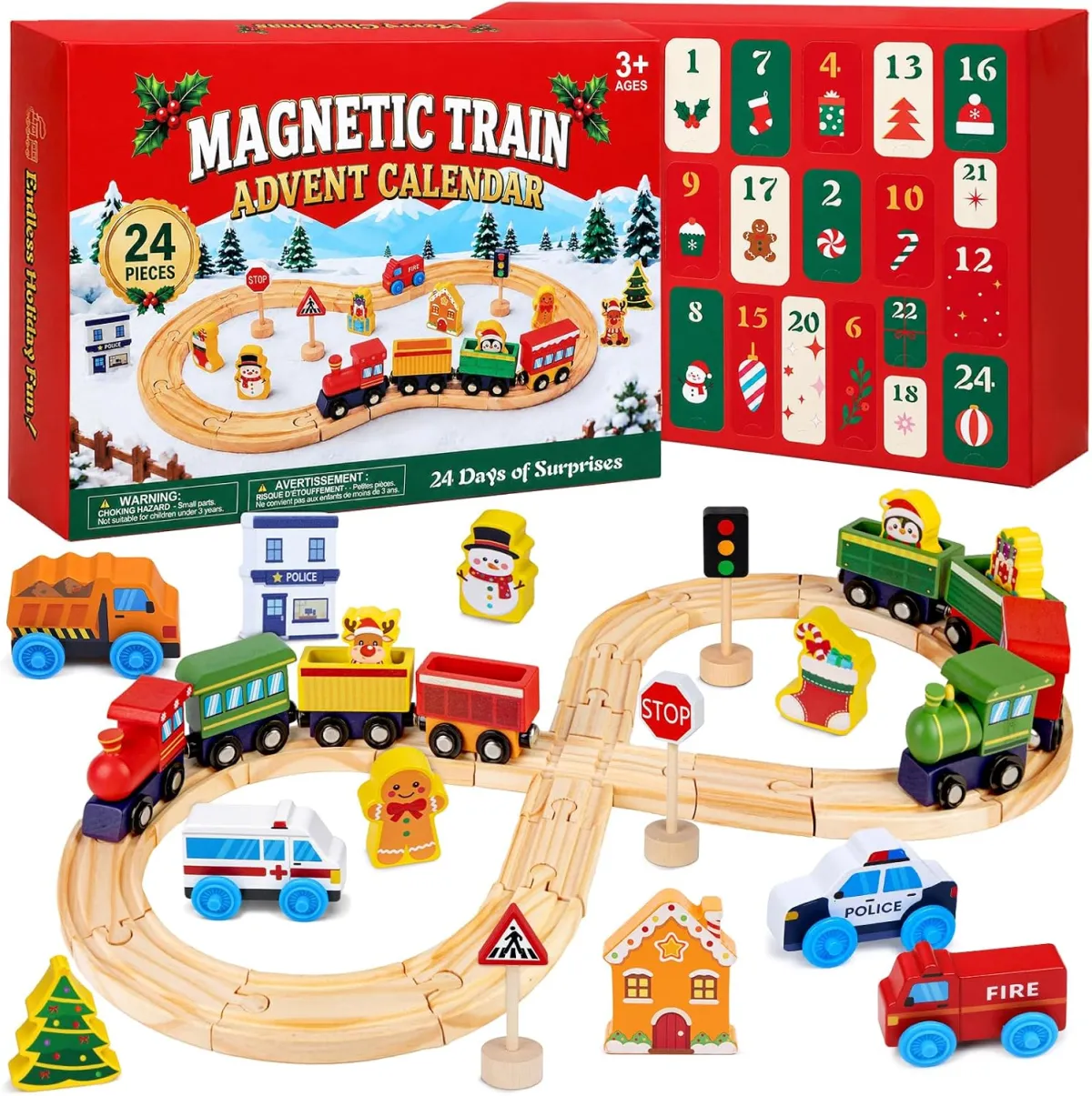 Holzeisenbahn-Adventskalender für Kinder, magnetisch