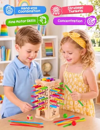 Holz-Brettspiel mit Stäbchen für Kinder ab 3 Jahren – Bild 3