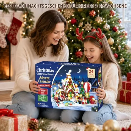 Klemmbausteine-Adventskalender mit Weihnachtsdorf und Licht – Bild 3
