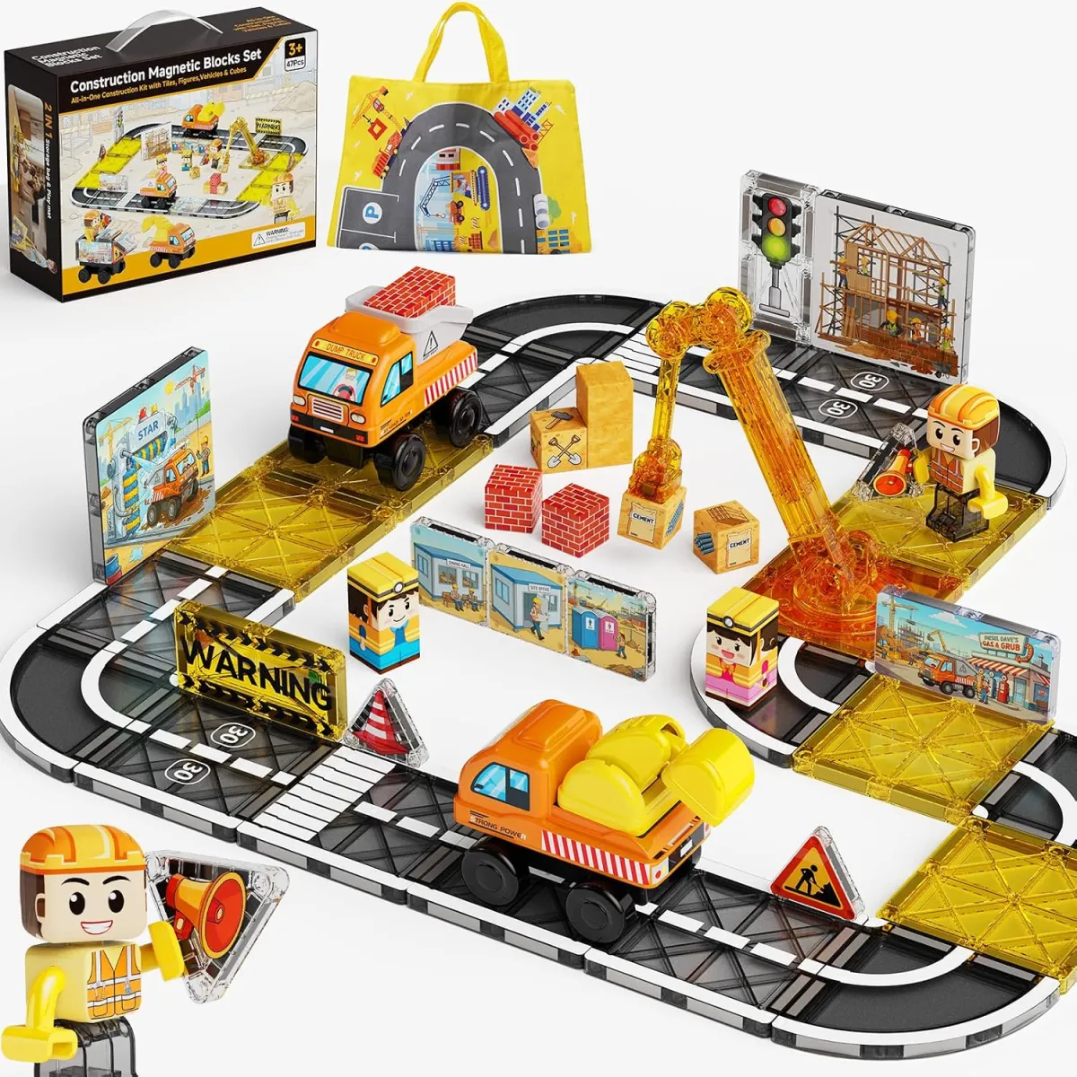 Magnetbausteine Baustellen-Set für Kinder ab 3 Jahren