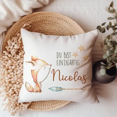 Namenskissen mit Fuchs für Kinder – Geschenk zur Geburt – Bild 3