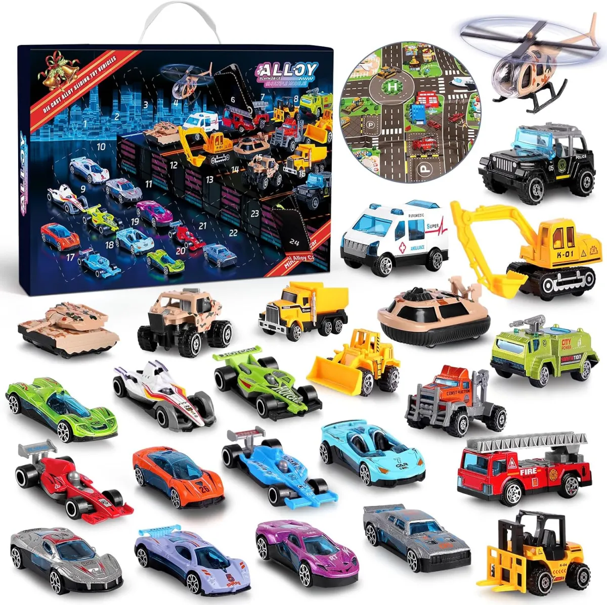Adventskalender mit 24 Spielzeugautos für Kinder