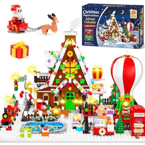 Klemmbausteine-Adventskalender mit Weihnachtsdorf und Licht – Bild 2