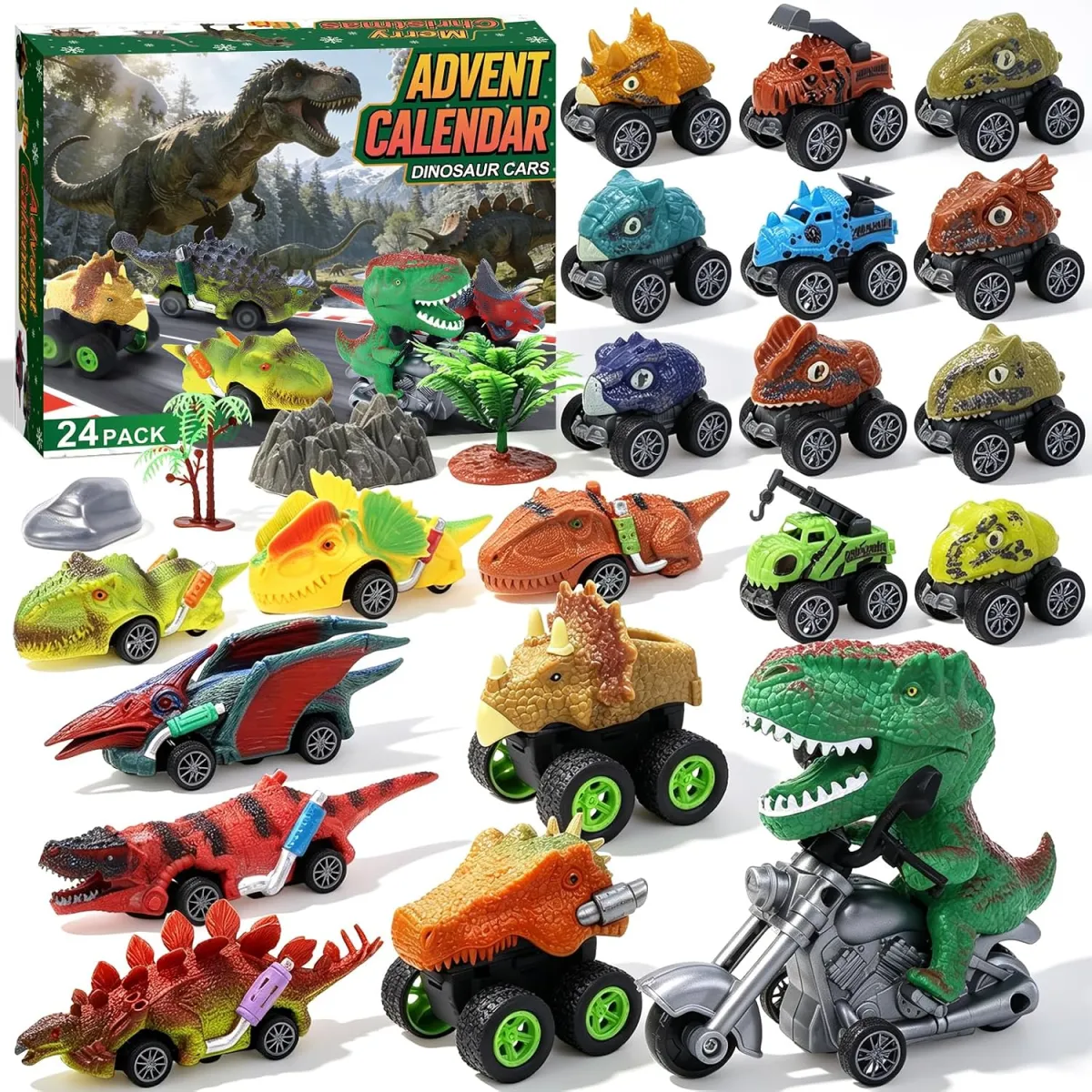Dino-Adventskalender mit Rückzugautos für Kinder