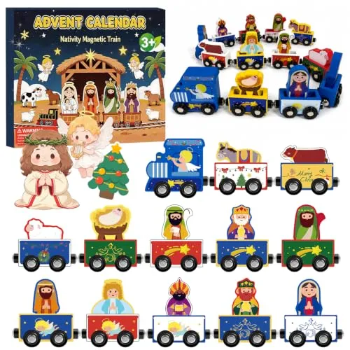 Holzeisenbahn-Adventskalender mit Krippenfiguren für Kinder – Bild 2