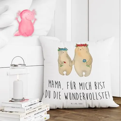 Zierkissen mit Bären und Blumenkranz für Mama – Bild 3